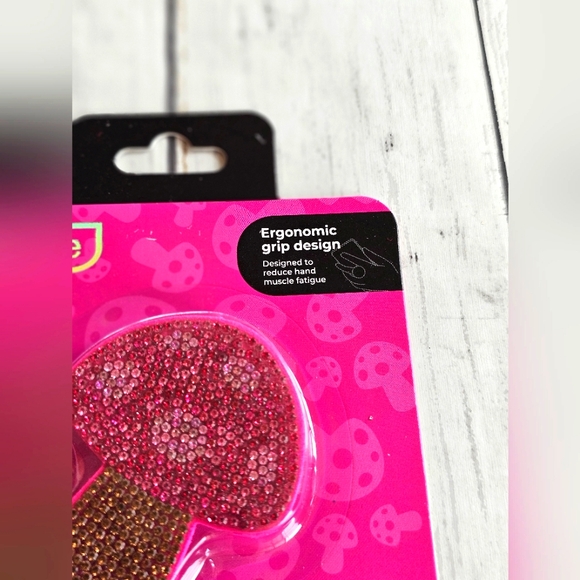 NEW Rhinestone Bling Crystals Pink & Gold Mushroom Popsocket Phone Grip - Picture 2 of 7